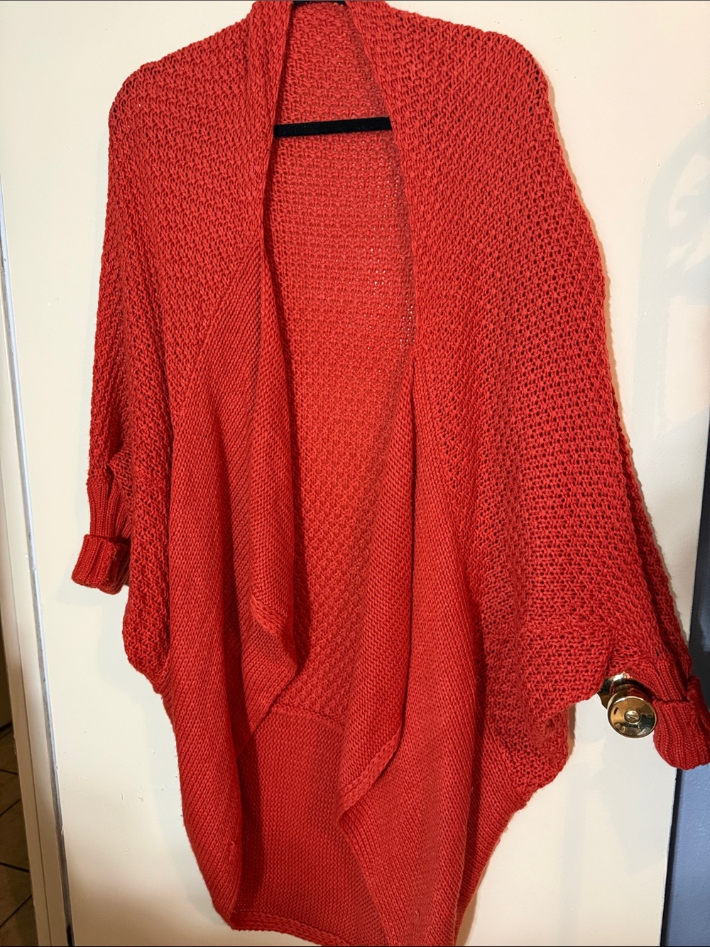 Open-Front Oversized Women's Sweater Cardigan - Red